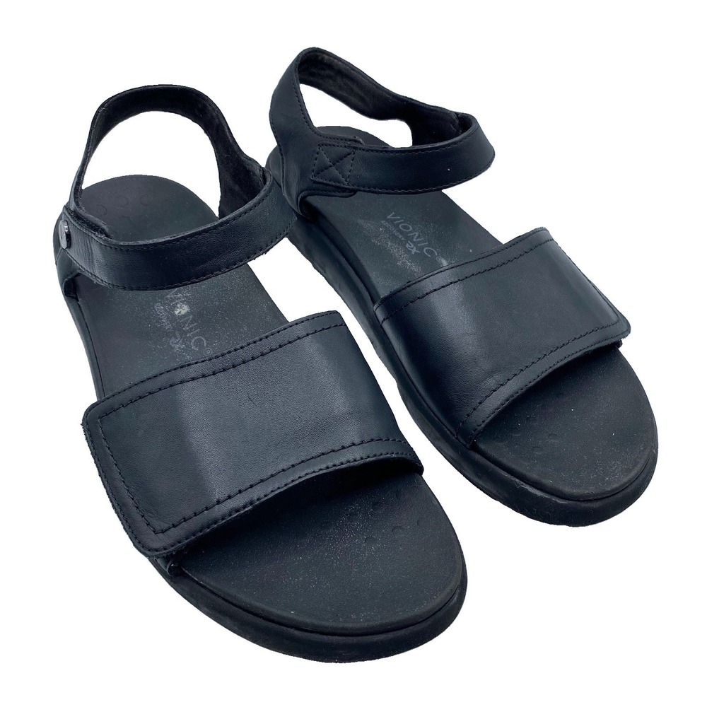 Vionic Awaken RX Women's Leather Adjustable Strap Comfort Sandals Size 10 Black